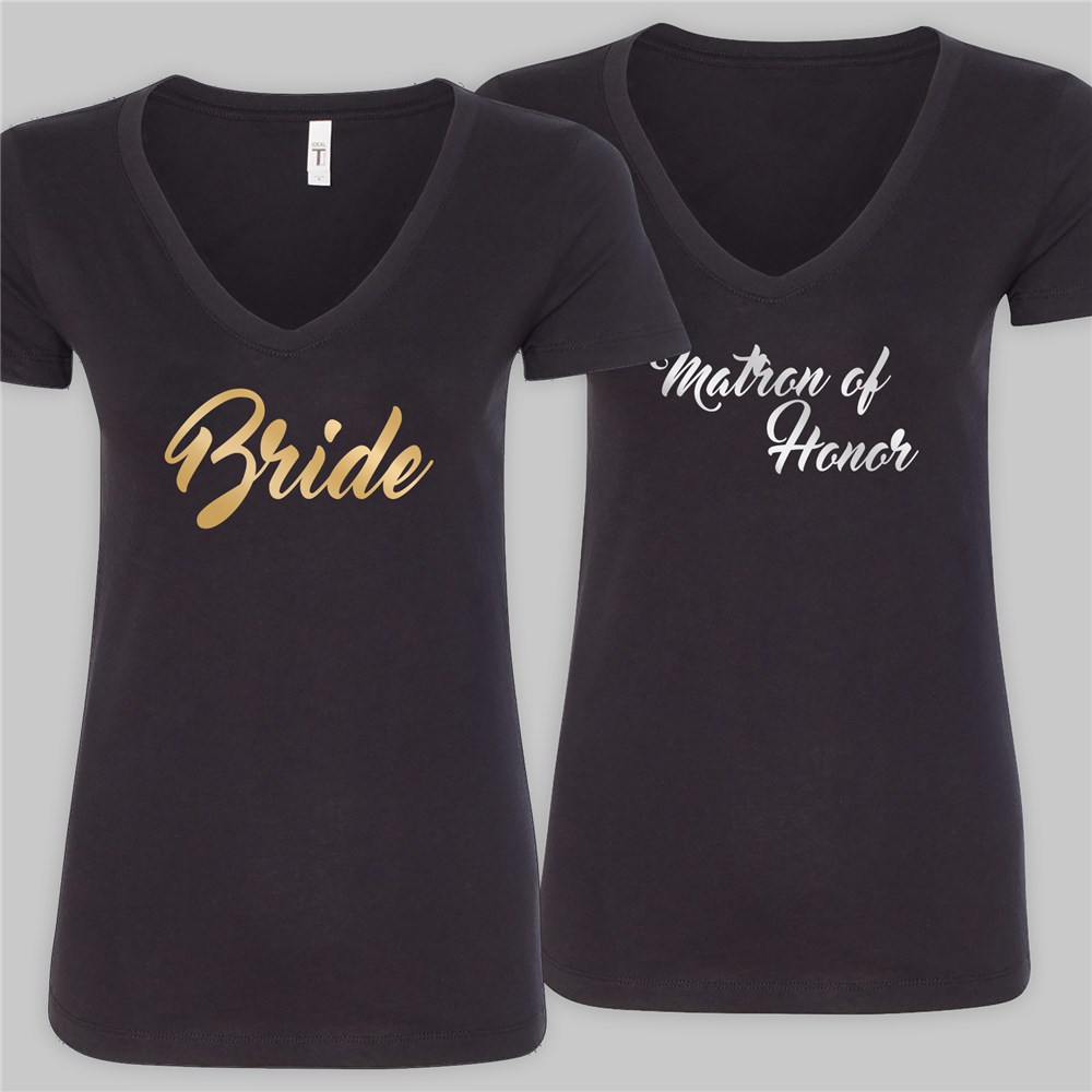 Personalized Bridal Party Black V-Neck T-Shirt | Personalized Bridesmaid Shirts