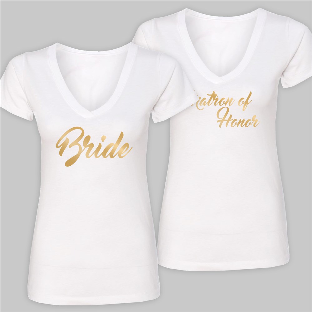 Personalized Bridal Party White V-Neck T-Shirt | Personalized Bridal Party Shirts