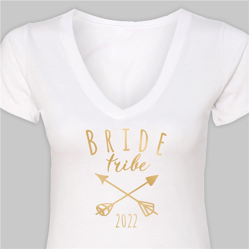 Personalized Bride Tribe White V-Neck T-Shirt | Personalized T-shirts