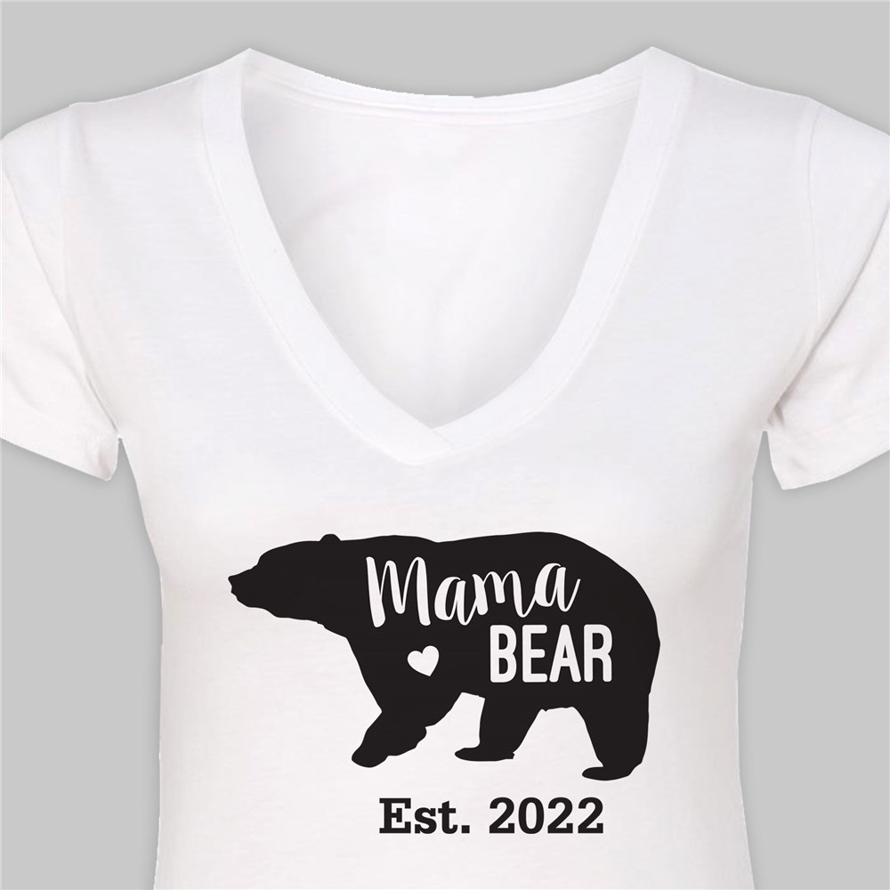 Personalized Mama Bear V-Neck T-Shirt 