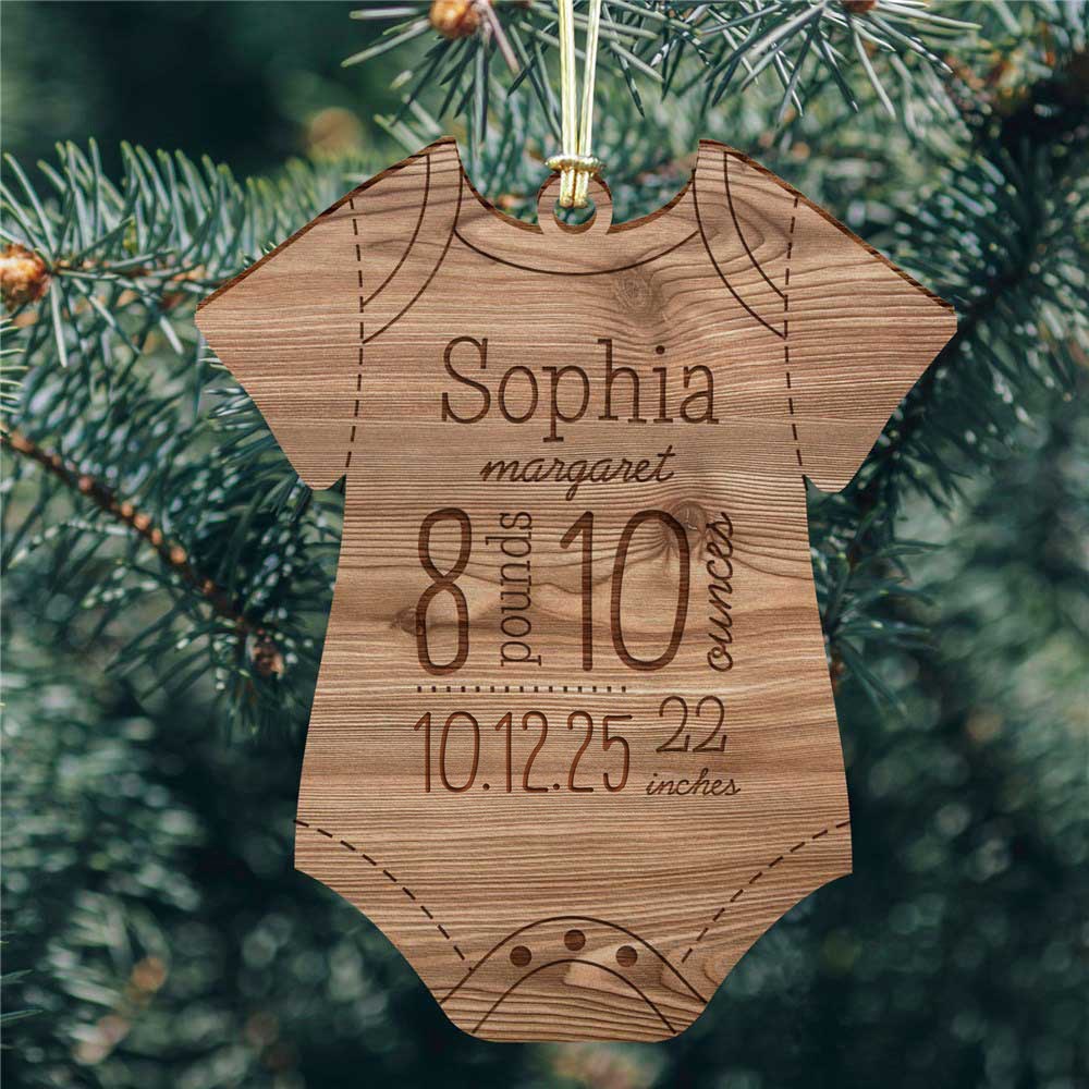 Baby's First Christmas Ornament Personalized Engraved Baby Onesie