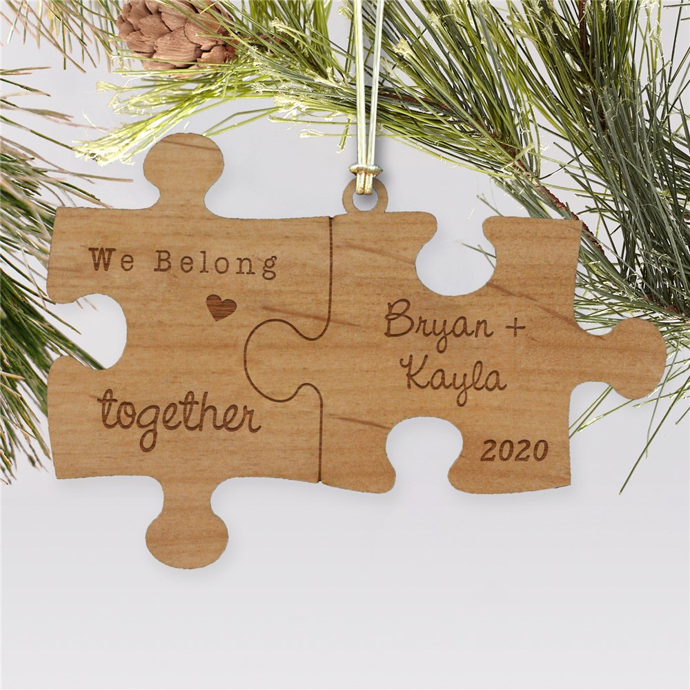 Engraved Couple's Puzzle Wood Cut Christmas Ornament GiftsForYouNow