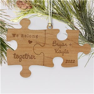 Engraved Couple's Puzzle Wood Cut Ornament | Personalized Couples Ornament