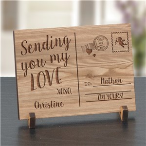 Engraved Sending Love Wood Postcard | Personalized Valentines Gifts