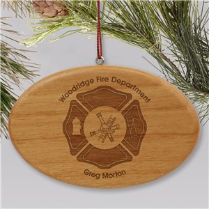 Engraved Fire Department Wooden Oval Ornament W11122