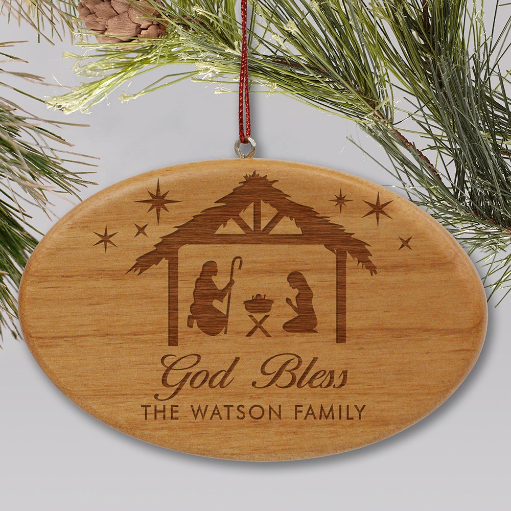 Engraved God Bless Ornament | Wood Ornament For Family