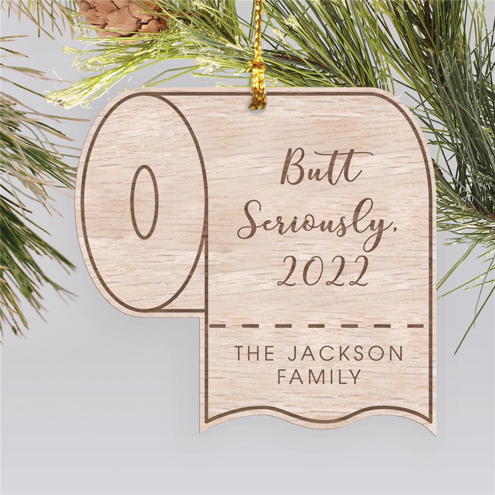 Engraved Toilet Paper Wood Cut Covid Ornament
