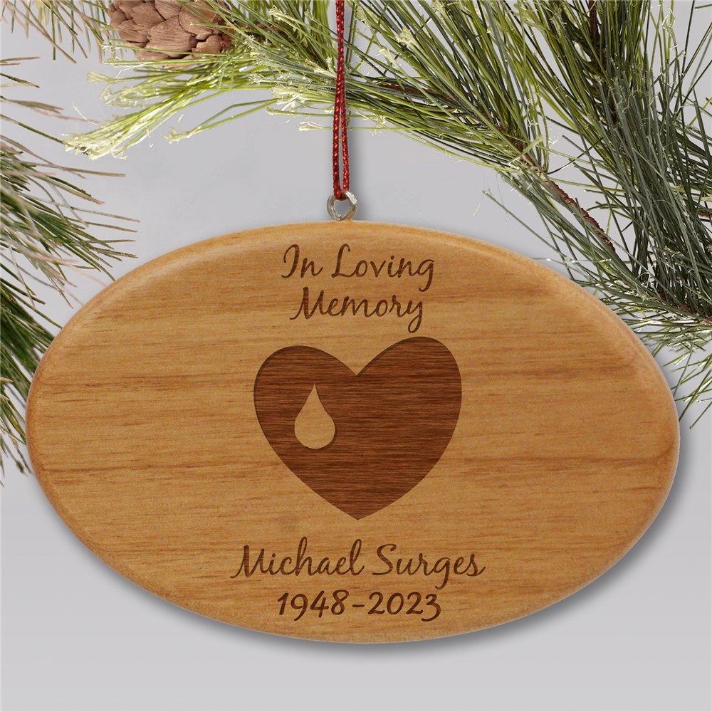 Engraved In Loving Memory Memorial Ornament | Wooden Oval | Personalized Memorial Ornaments