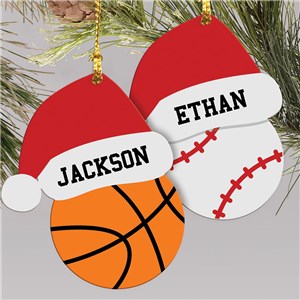 Personalized Sports Santa Hat Wood Ornament