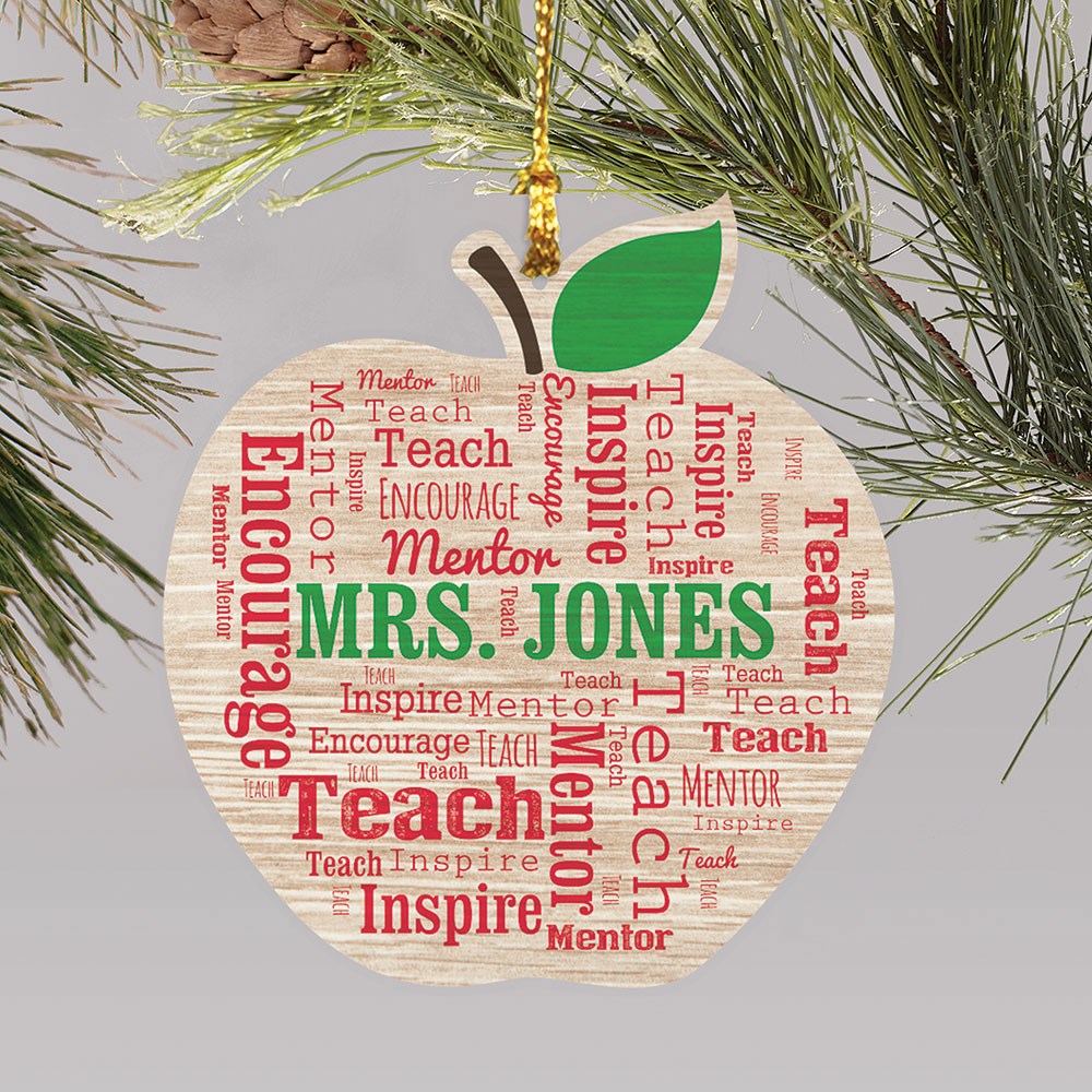 Personalized Apple Word Art Wood Ornament