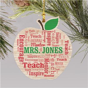 Personalized Apple Word Art Wood Ornament