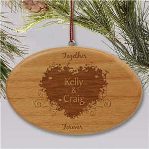 Engraved Together Forever Couples Wooden Oval Ornament | Personalized Couples Ornament