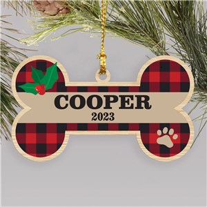 Personalized Dog Bone Wooden Christmas Ornament
