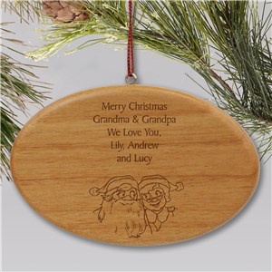 Engraved Santa and Mrs. Claus Wooden Oval Ornament W24772