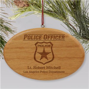 Engraved Police Officer Wooden Oval Ornament | Personalized Police Ornaments