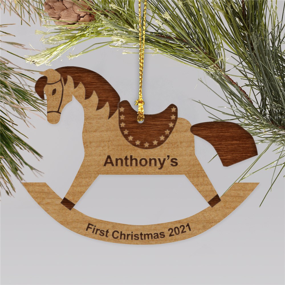 Personalized Rocking Horse Wood Christmas Ornament GiftsForYouNow