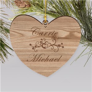 Personalized Couples Wooden Heart Christmas Ornament | Personalized Couples Ornaments