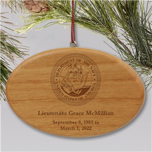 Engraved U.S. Navy Memorial Ornament | Wooden Oval | Personalized Military Christmas Ornaments