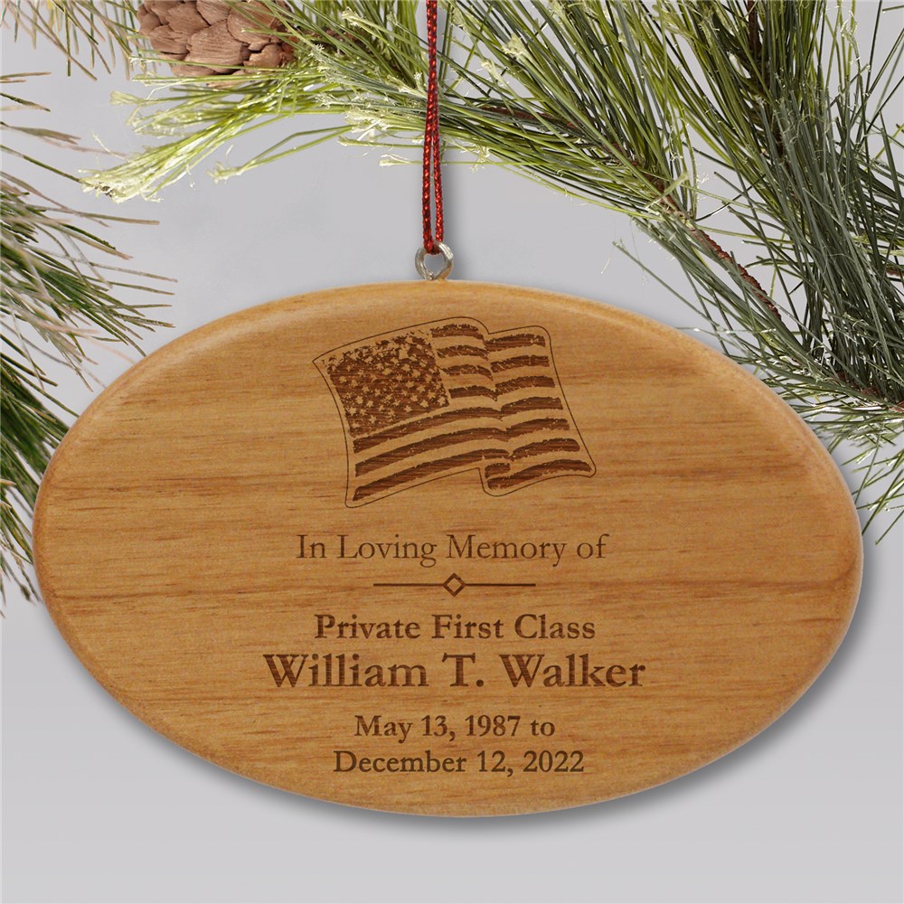 Engraved Military Memorial Ornament | Wooden Oval | Memorial Christmas Ornaments