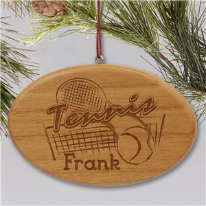 Engraved Tennis Wooden Oval Ornament W37642