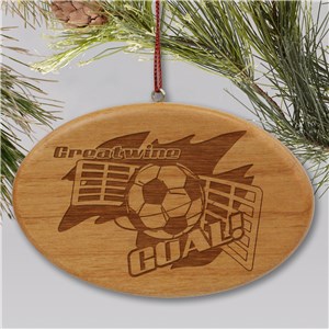 Engraved Soccer Player Wooden Oval Ornament | Personalized Soccer Ornaments