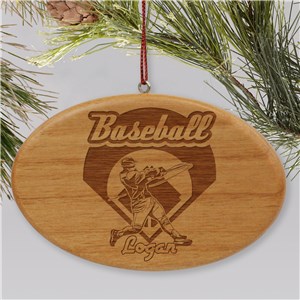 Engraved Baseball Wooden Oval Ornament | Personalized Baseball Ornaments