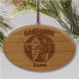 Engraved Lacrosse Wooden Oval Ornament W37752