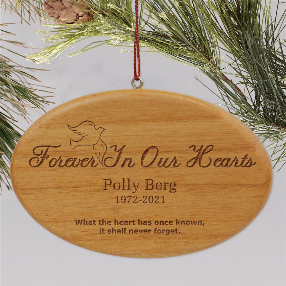 Wooden Forever In Our Hearts Memorial Christmas Ornament | Personalized Memorial Ornaments