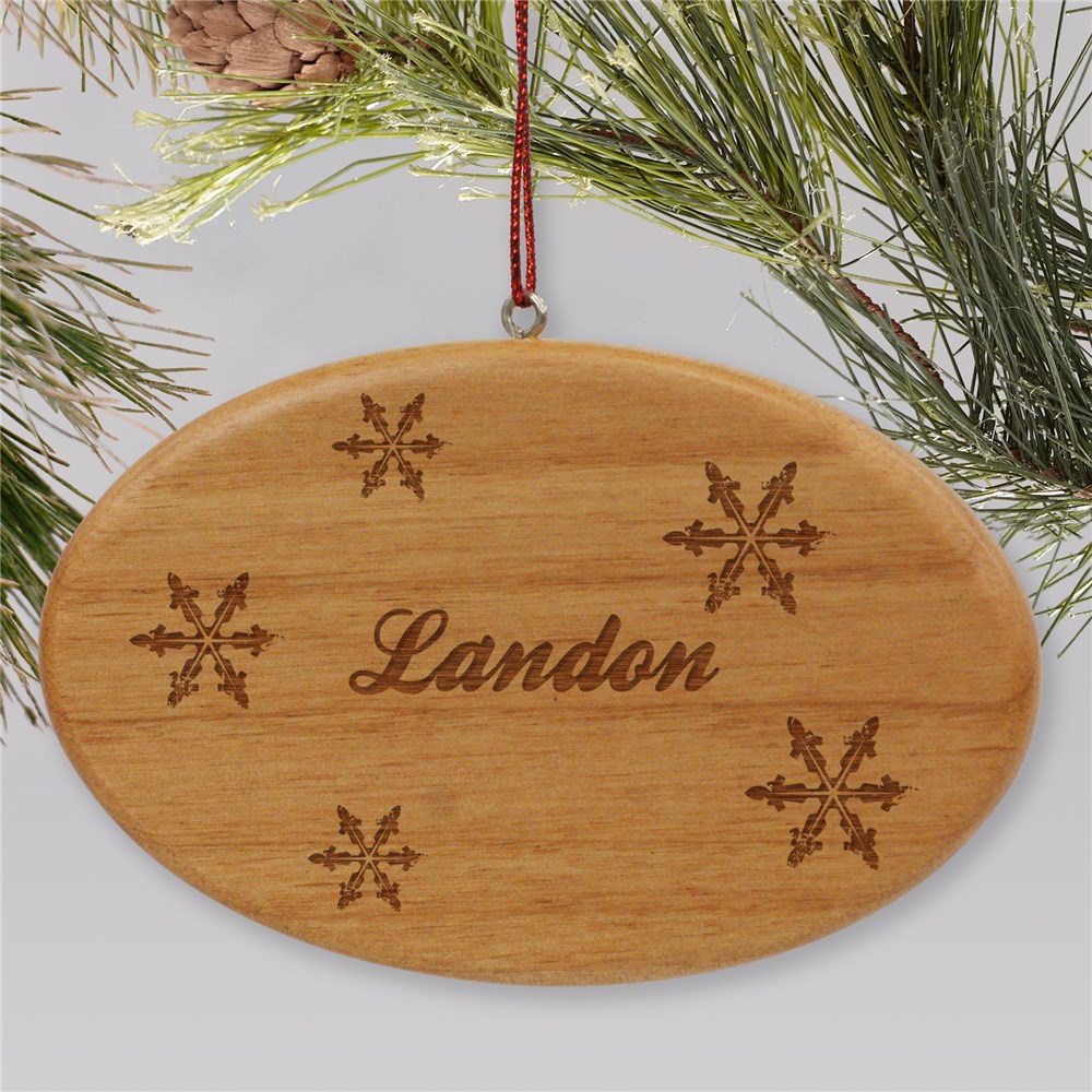 Engraved Snowflakes Wooden Oval Ornament | Personalized Christmas Ornaments