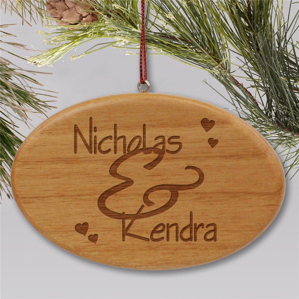 Engraved Couples Wooden Oval Ornament | Personalized Couples Ornament