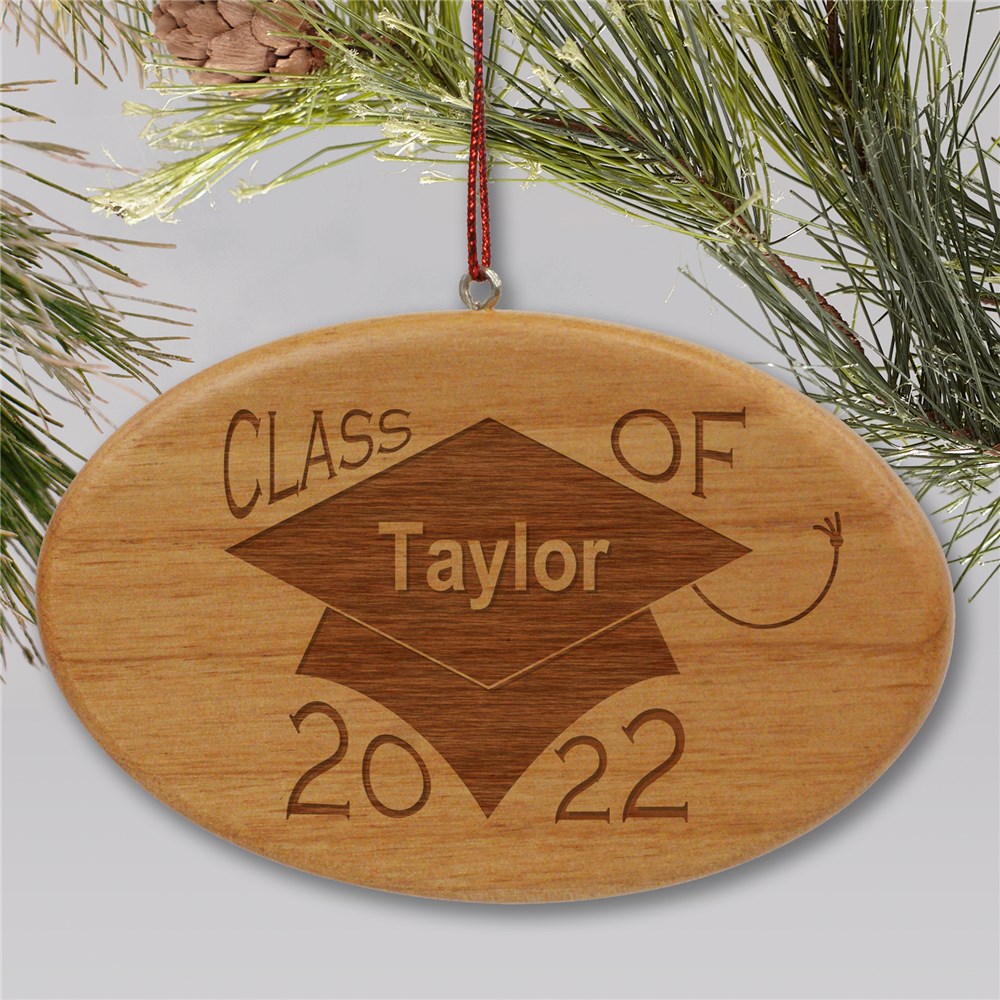 Engraved Class of Wooden Oval Ornament | Graduation Keepsakes