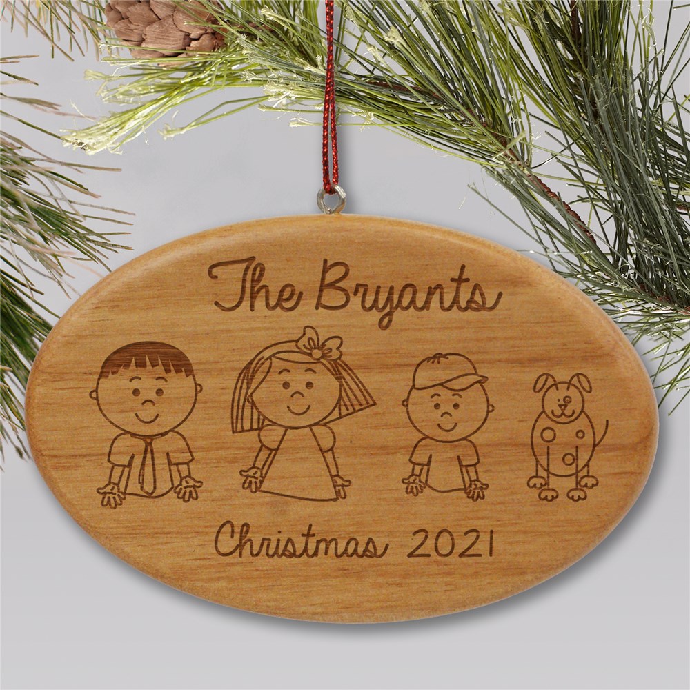 Engraved Stick Figure Wooden Ornament | Personalized Family Christmas Ornaments