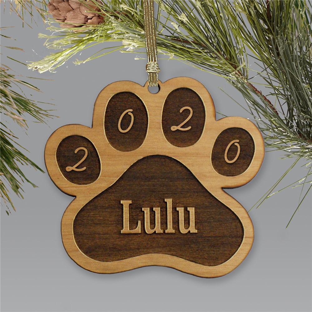 Personalized Paw Print Wooden Holiday Ornament