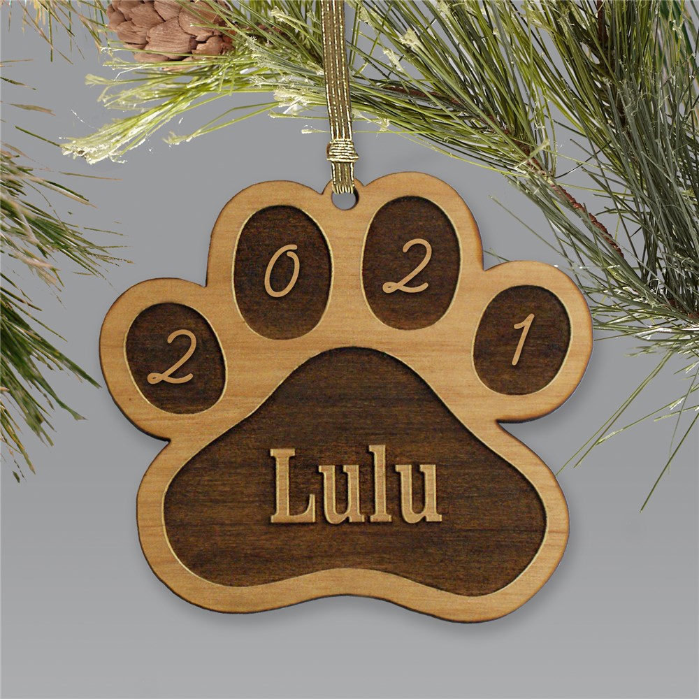 Personalized Dog Paw Wooden Ornament | Personalized Pet Ornaments