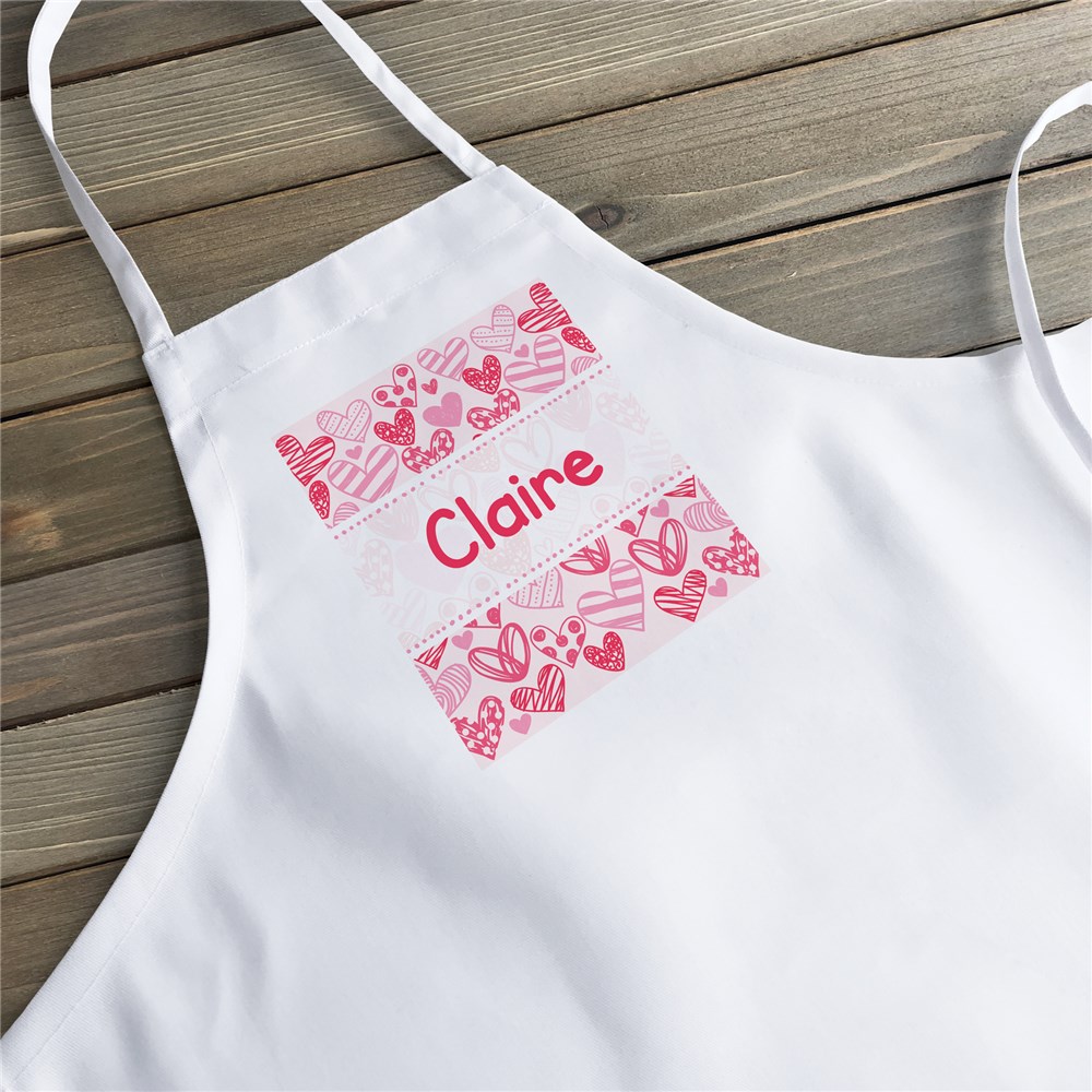 Personalized Pink Hearts Kids Apron | Valentine Gifts For Children