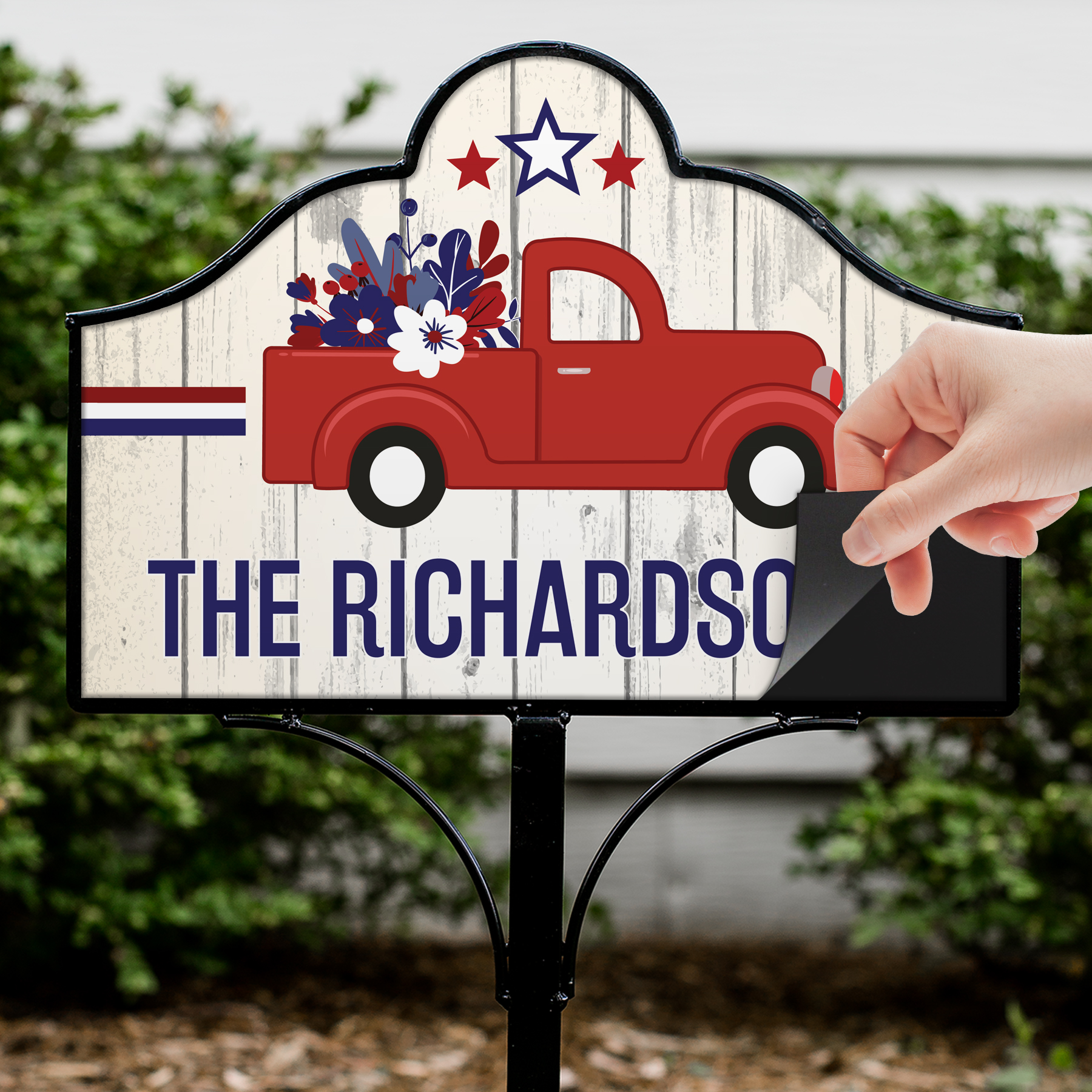 Personalized Patriotic Vintage Truck Magnetic Sign Set | Personalized Yard Signs