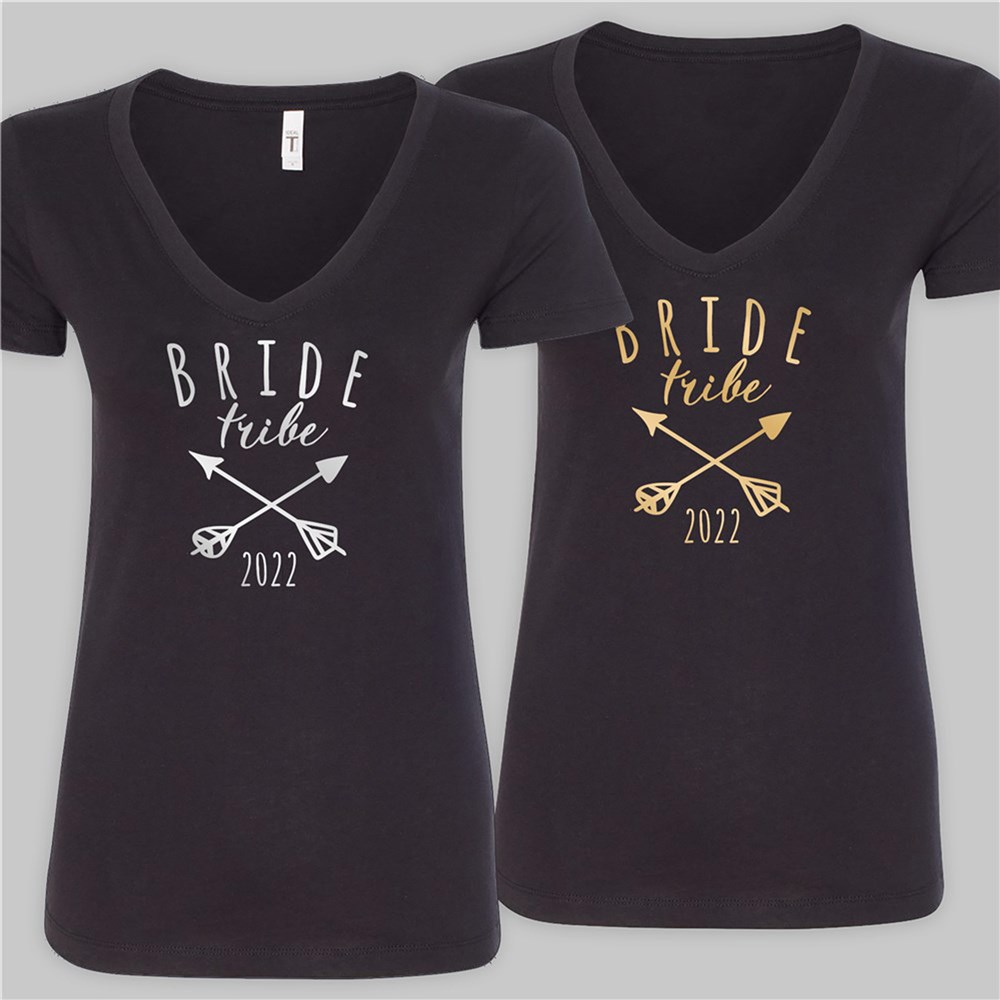 Personalized Bride Tribe Black V-Neck T-Shirt | Personalized Wedding Gifts